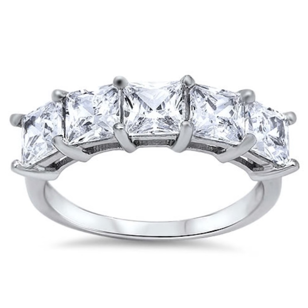 Sterling Silver CZ Princess Cut Band – Size 6, 8 or 9 (Sample)